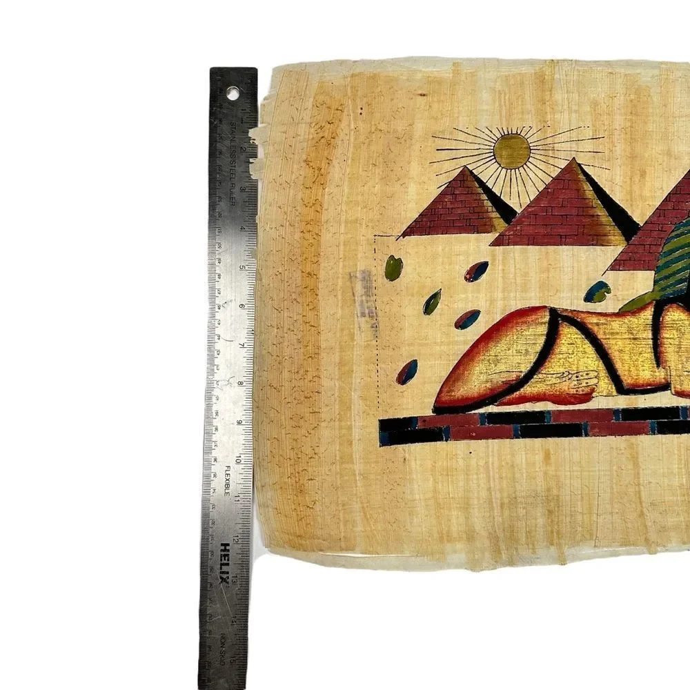 Vintage Egypt Egyptian Great Sphinx of Giza Papyrus Hand Painted Painting
